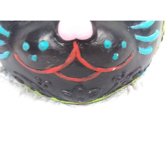 Hobbyist Dia De Los Muertos Plaster Sugar Skull Day Of The Dead cat head 7" - Picture 9 of 12